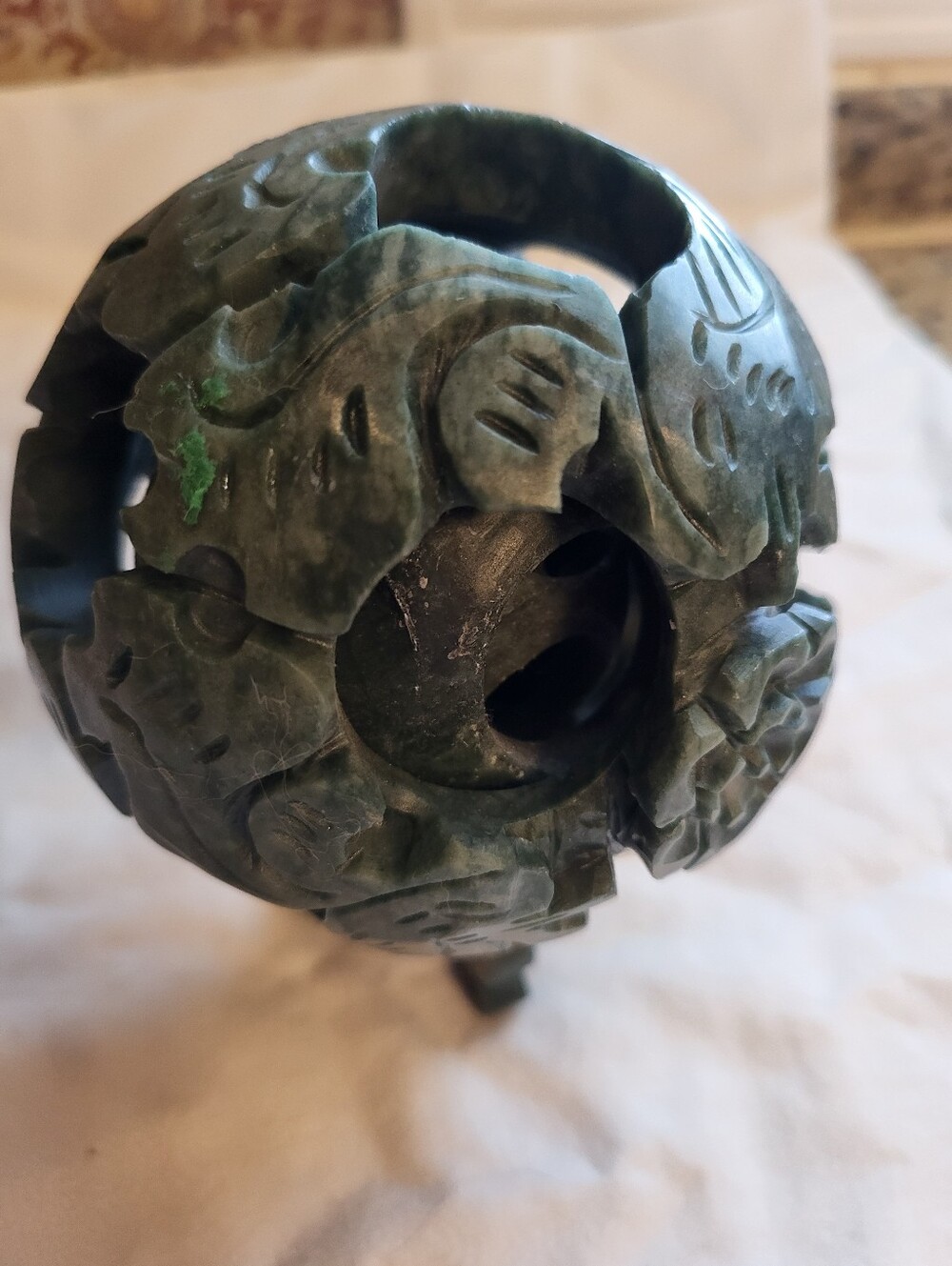 Handcarved 5 × 4 Inch Jadeite Chinese Puzzle Rotating Layers Ball Sphere - Picture 13 of 13